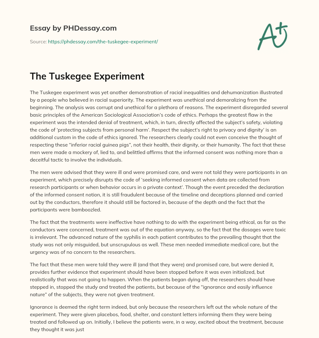 tuskegee experiment essay