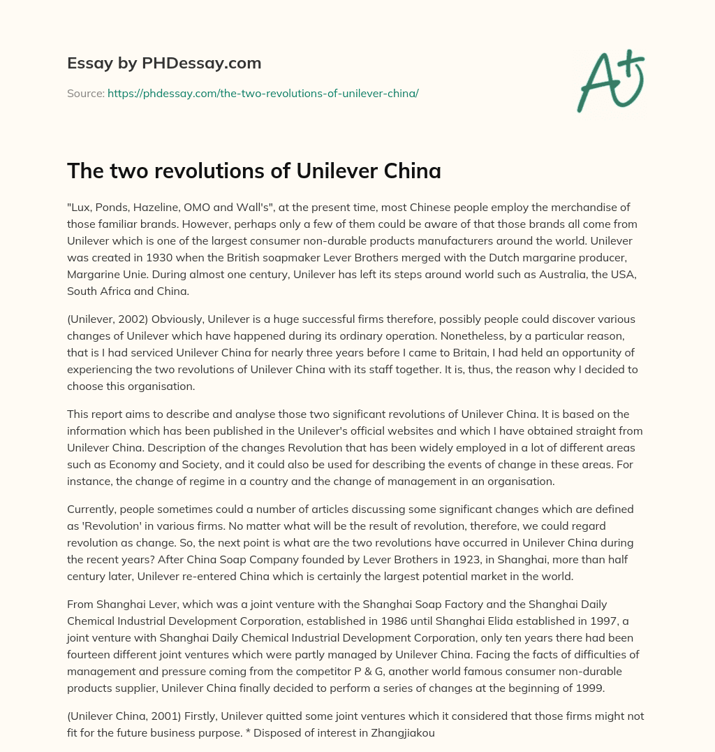 The two revolutions of Unilever China essay
