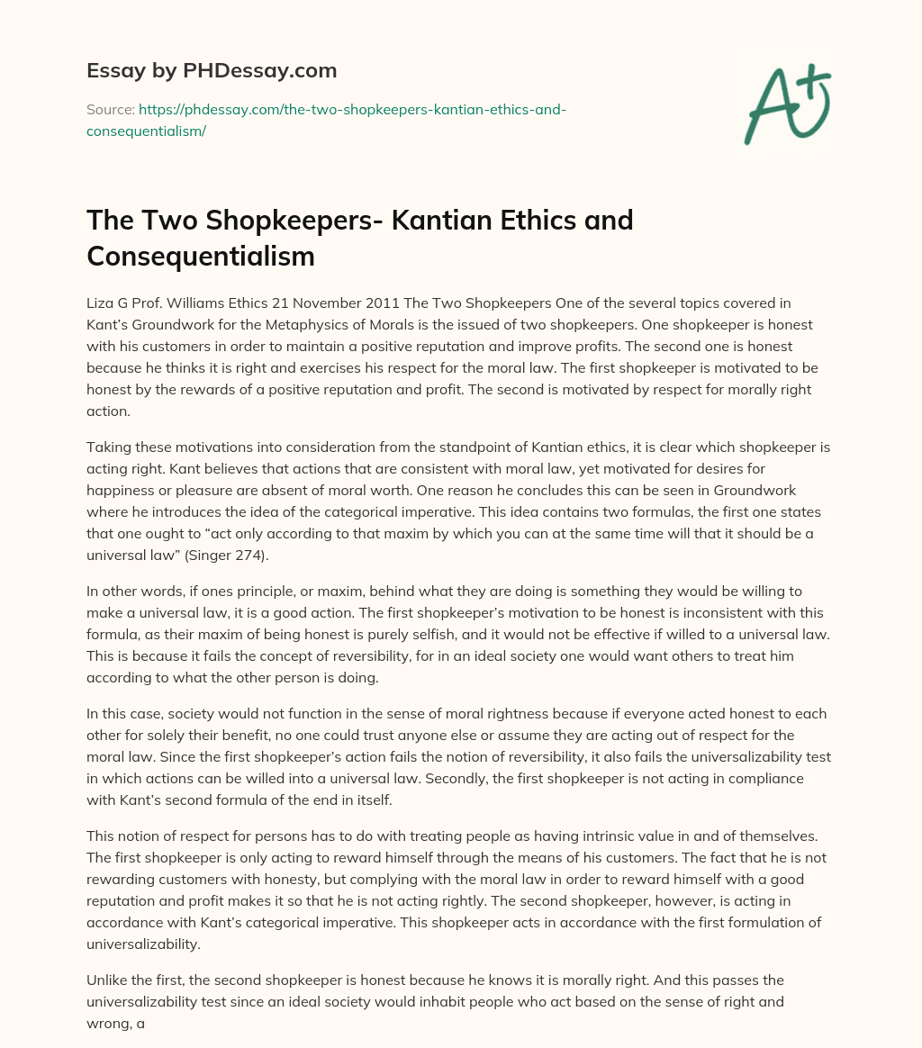 The Two Shopkeepers- Kantian Ethics and Consequentialism essay