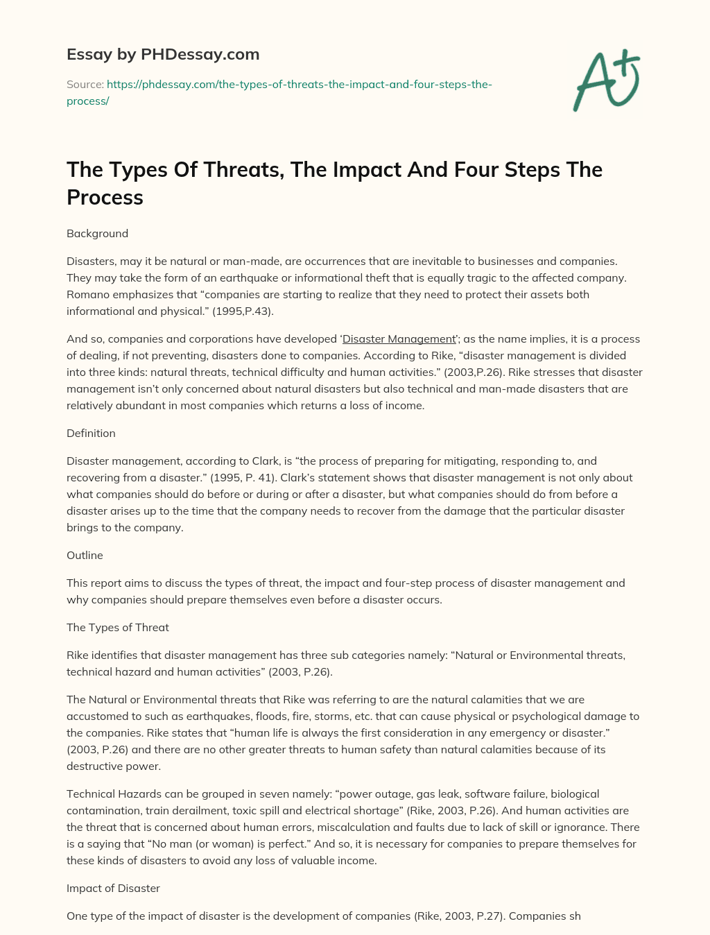 The Types Of Threats, The Impact And Four Steps The Process essay