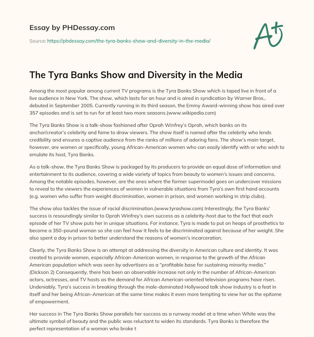 The Tyra Banks Show and Diversity in the Media essay