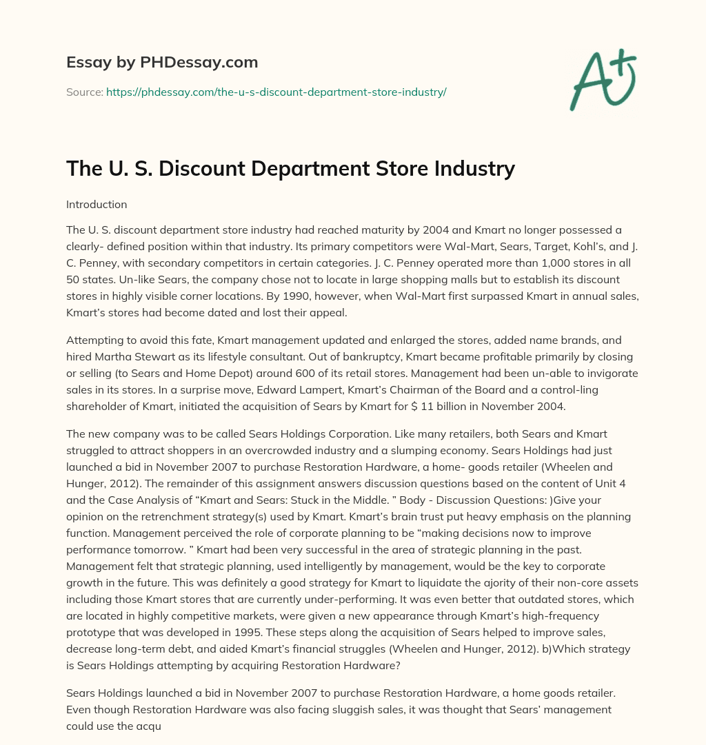 The U. S. Discount Department Store Industry essay