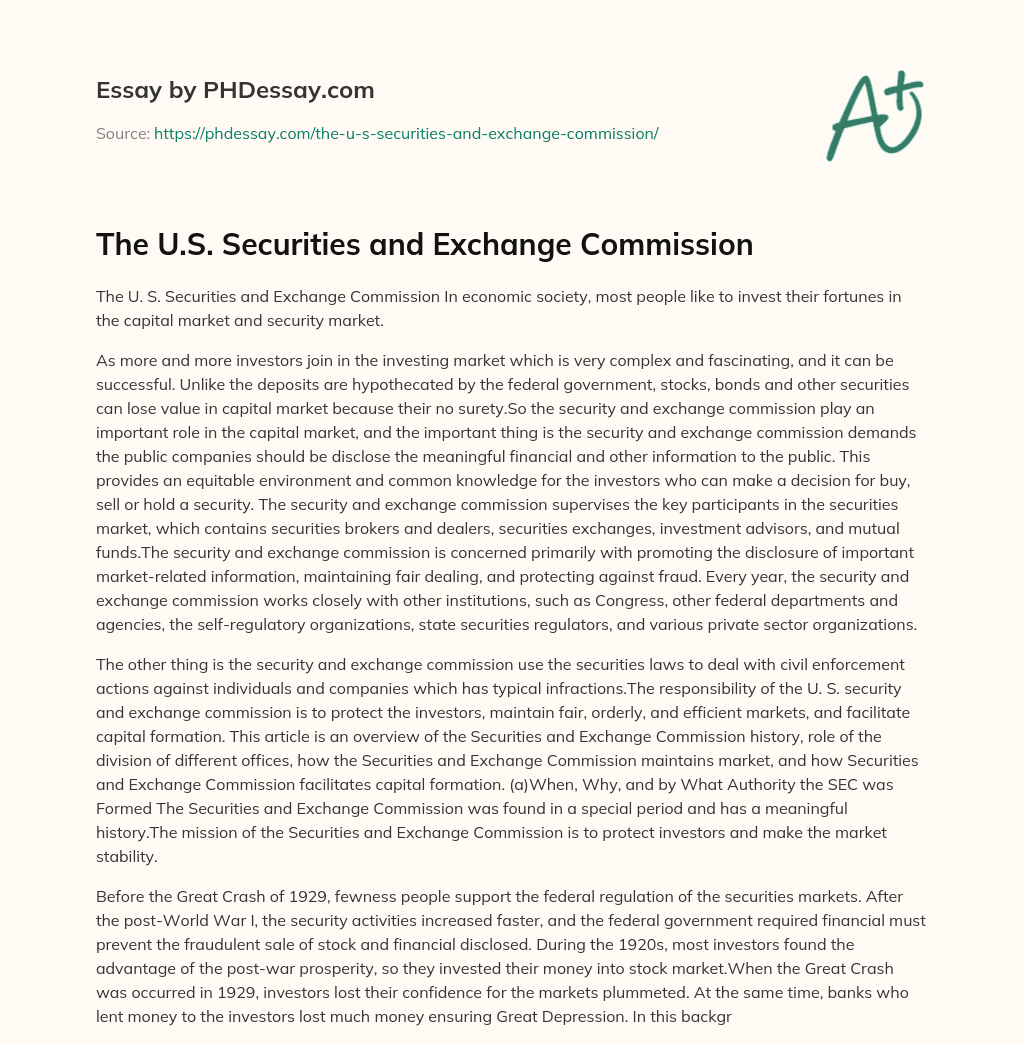 The U.S. Securities and Exchange Commission essay