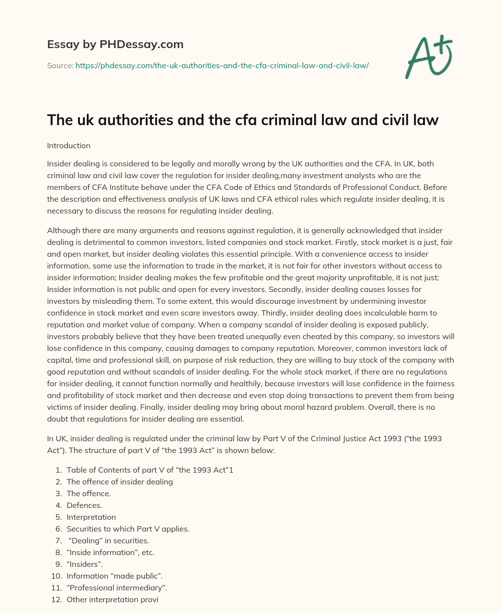 The uk authorities and the cfa criminal law and civil law essay