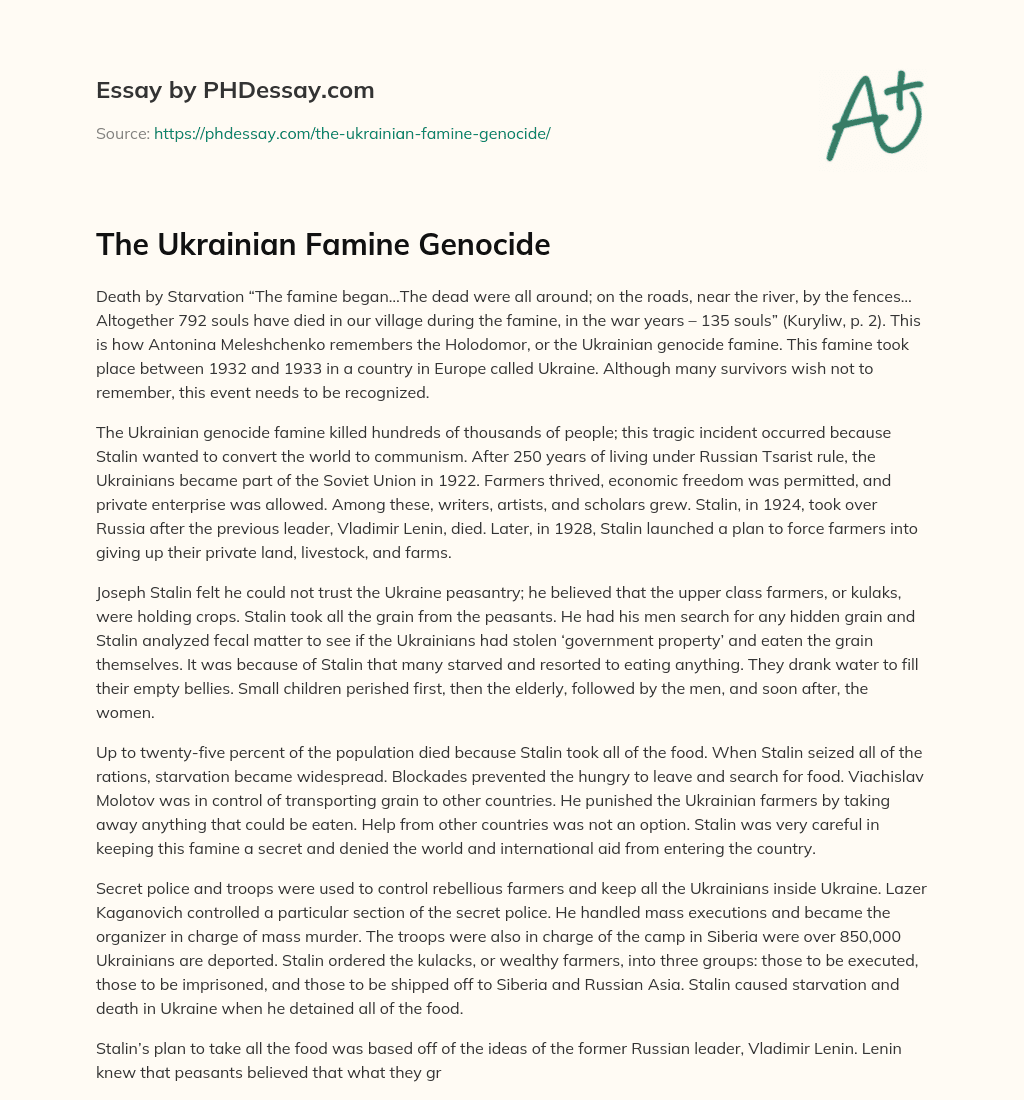 The Ukrainian Famine Genocide essay