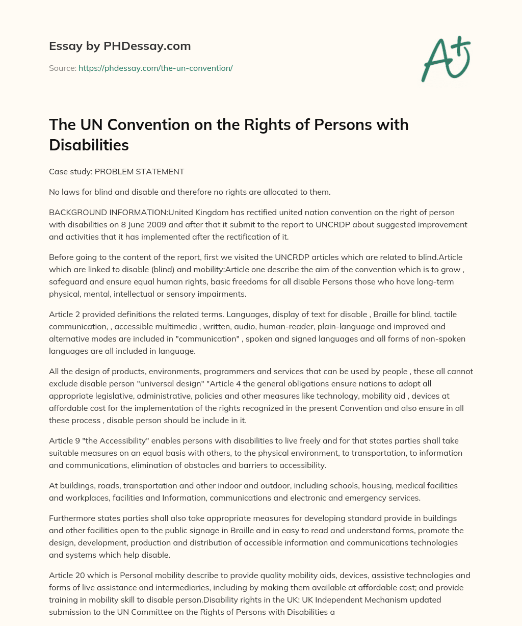 The UN Convention on the Rights of Persons with Disabilities essay