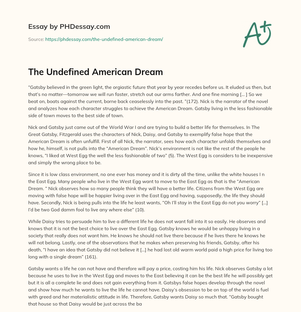 The Undefined American Dream essay
