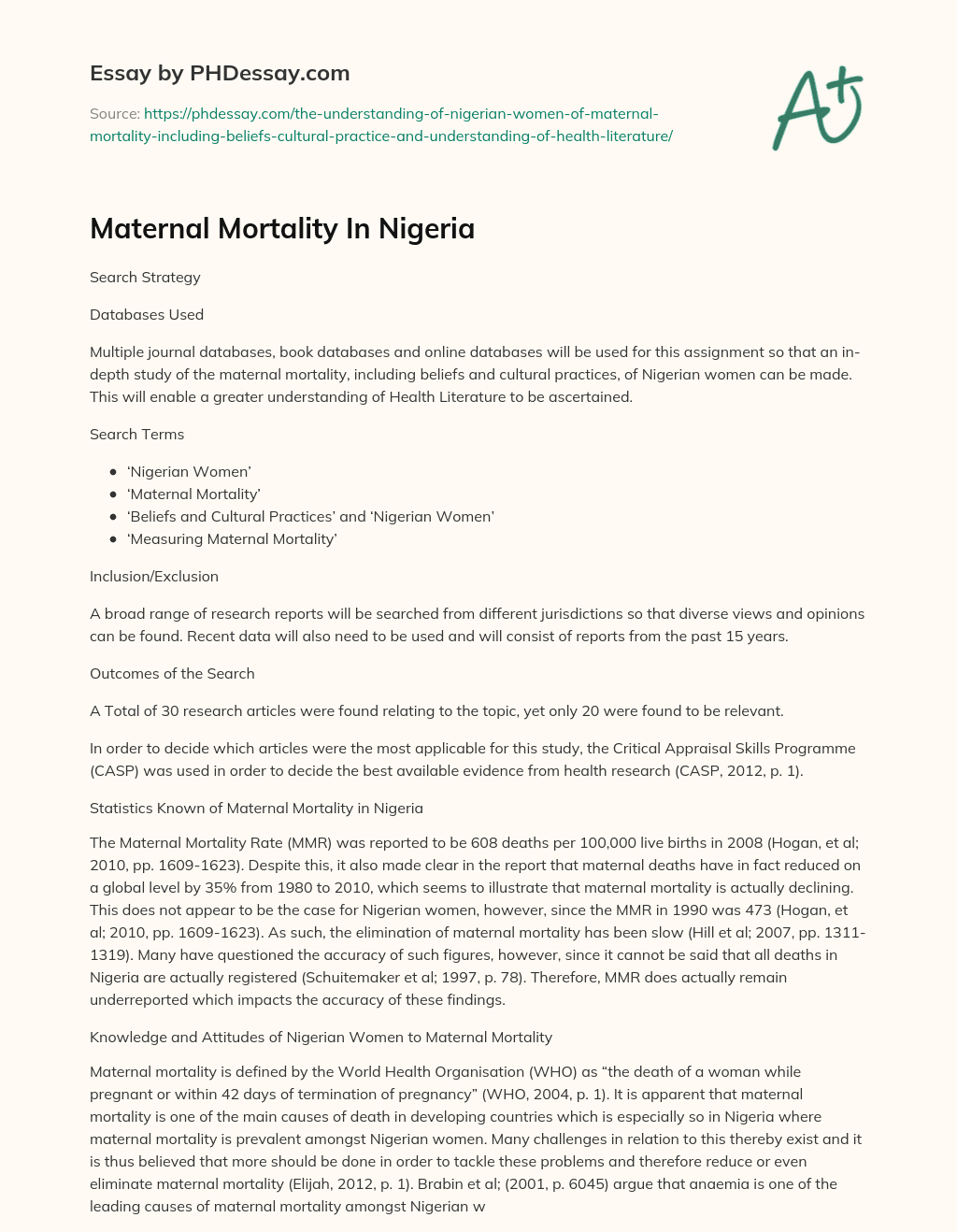 Maternal Mortality In Nigeria essay