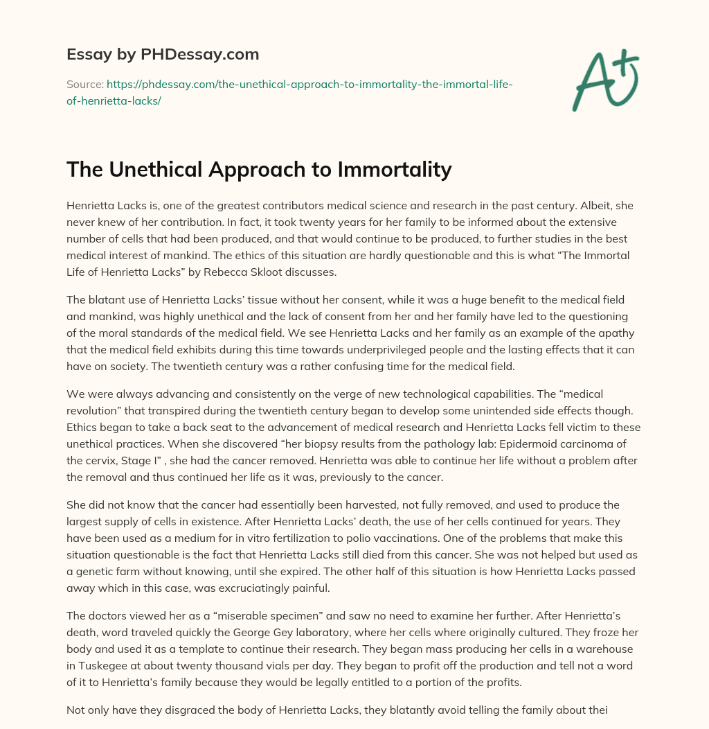 The Unethical Approach to Immortality essay