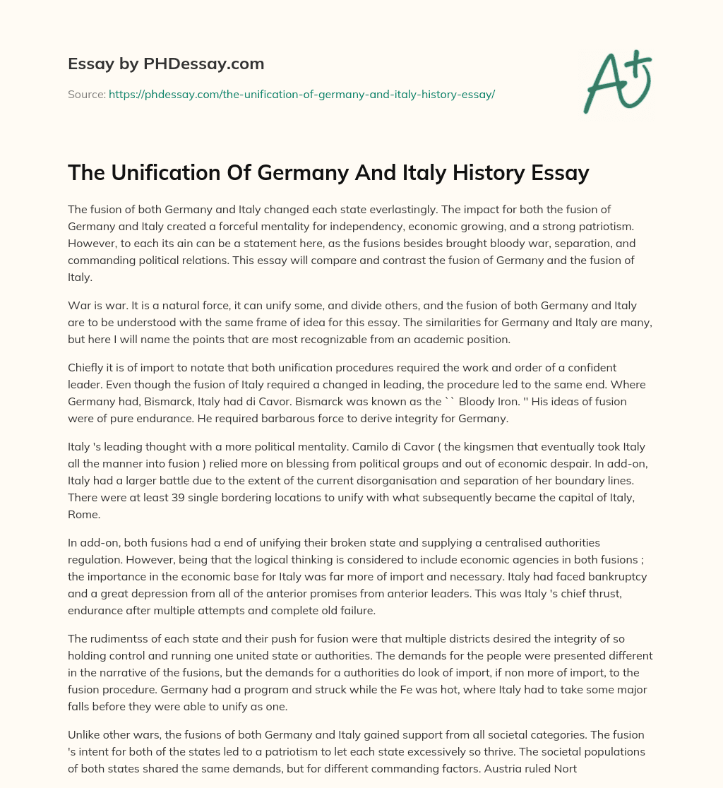 The Unification Of Germany And Italy History Essay essay