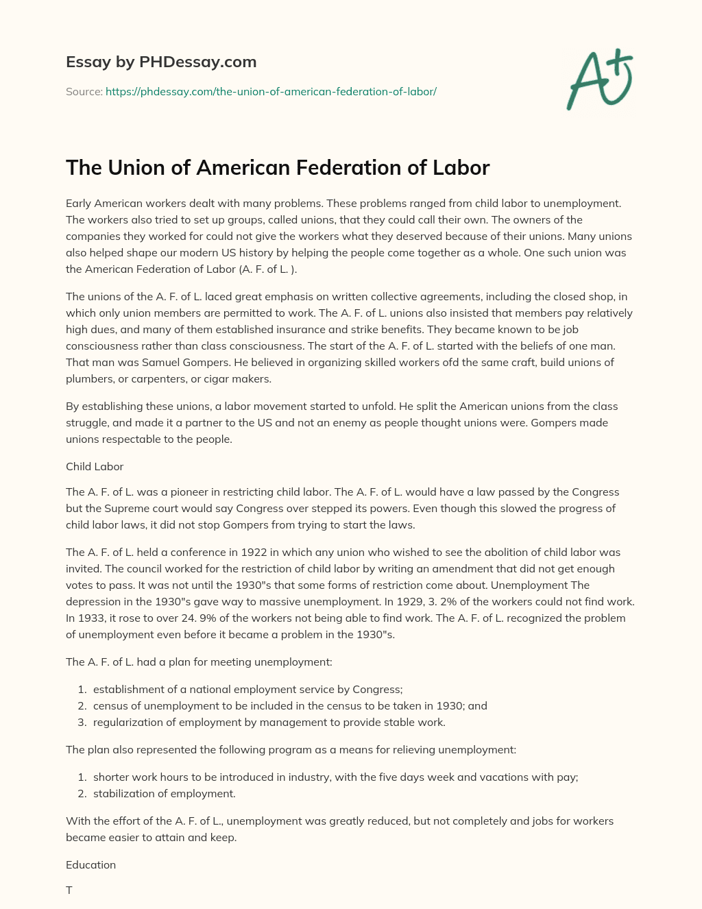 essay on labor unions