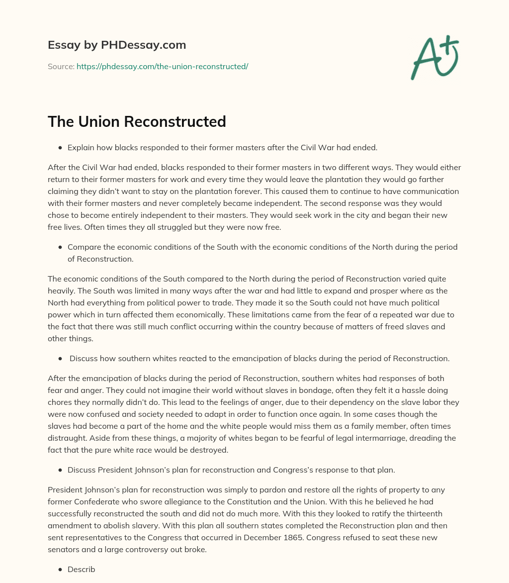 The Union Reconstructed essay