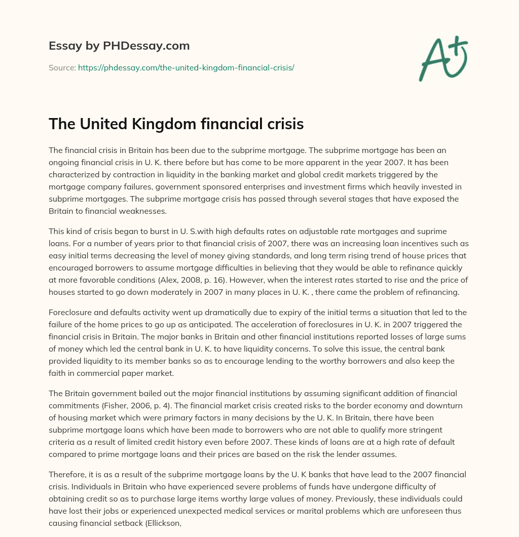 The United Kingdom financial crisis essay