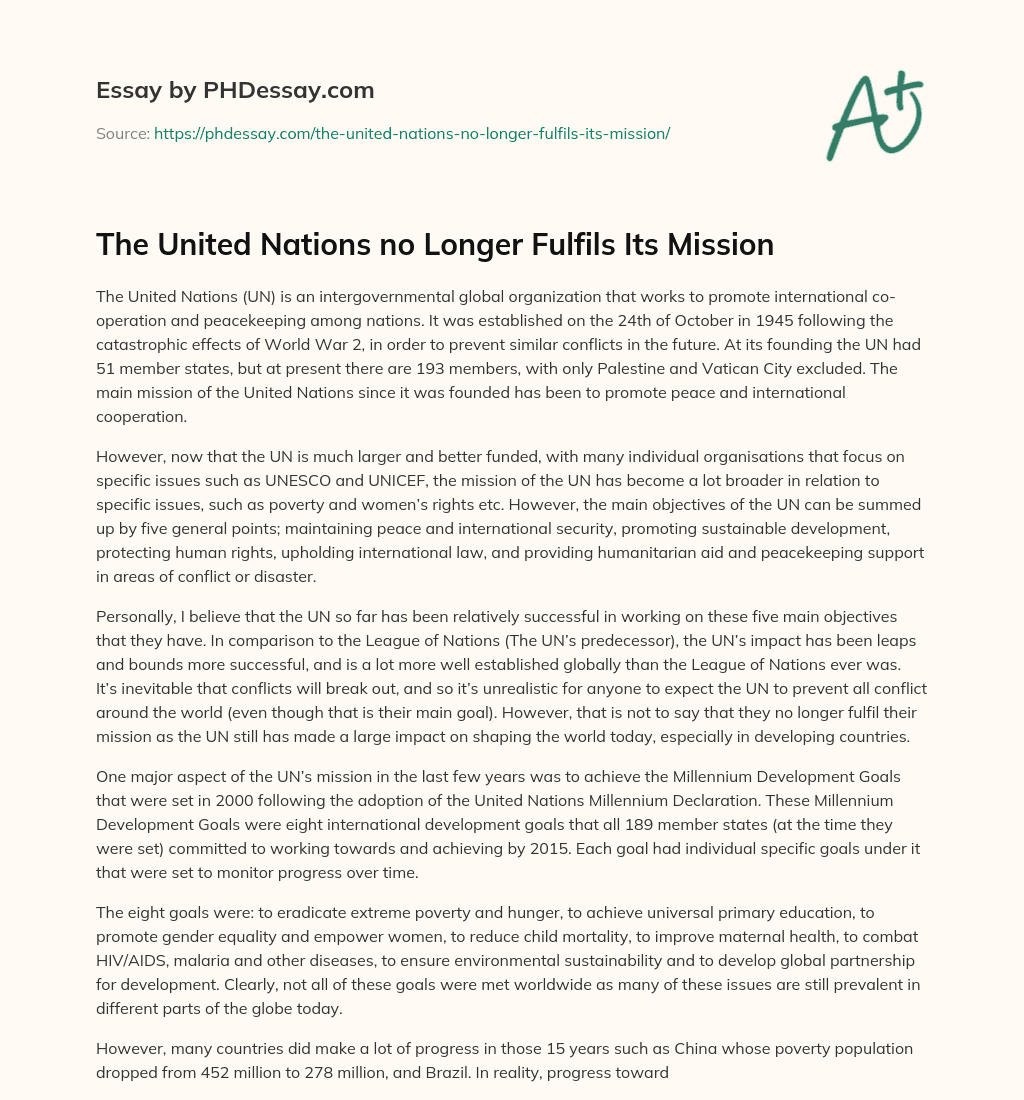 The United Nations no Longer Fulfils Its Mission essay