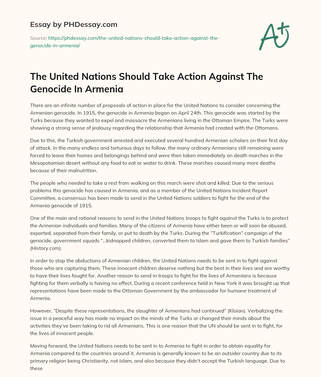 The United Nations Should Take Action Against The Genocide In Armenia essay