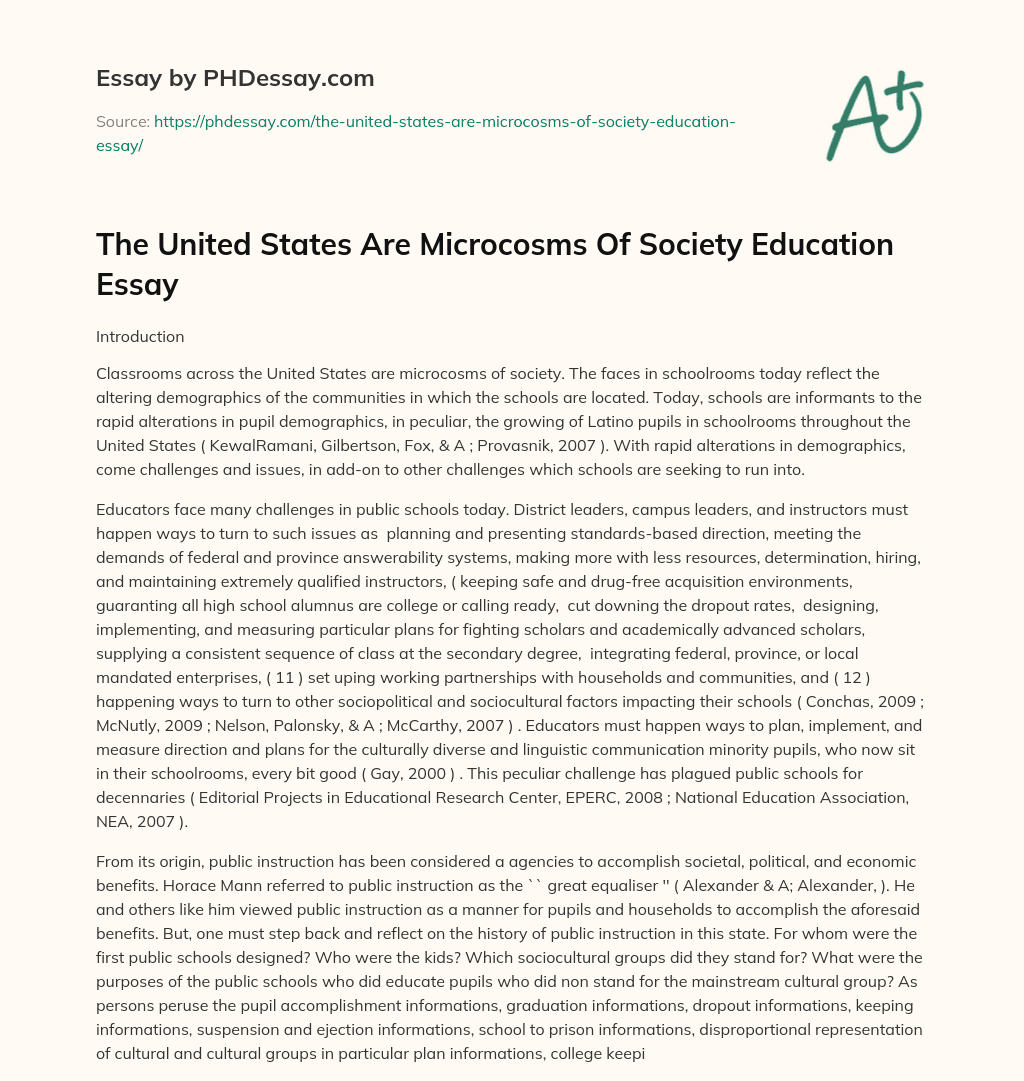 The United States Are Microcosms Of Society Education Essay essay