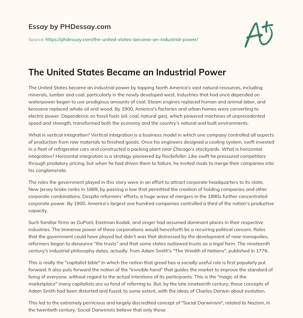 The United States Became an Industrial Power essay