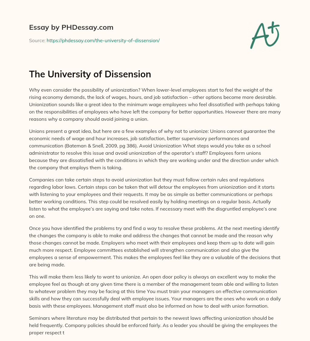 The University of Dissension essay