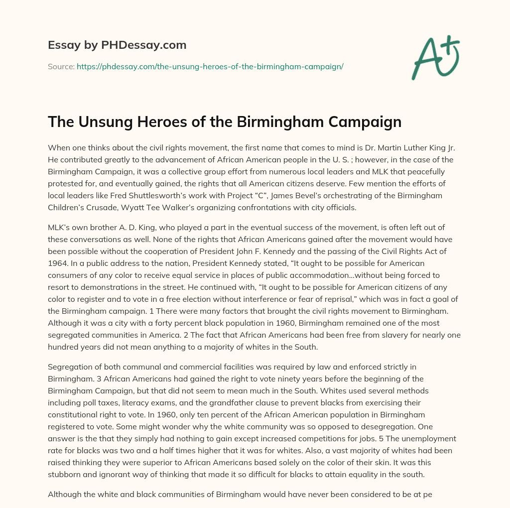 The Unsung Heroes of the Birmingham Campaign essay