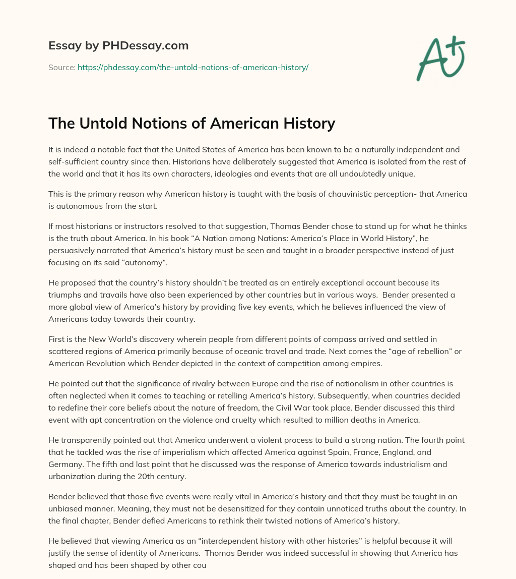The Untold Notions of American History essay