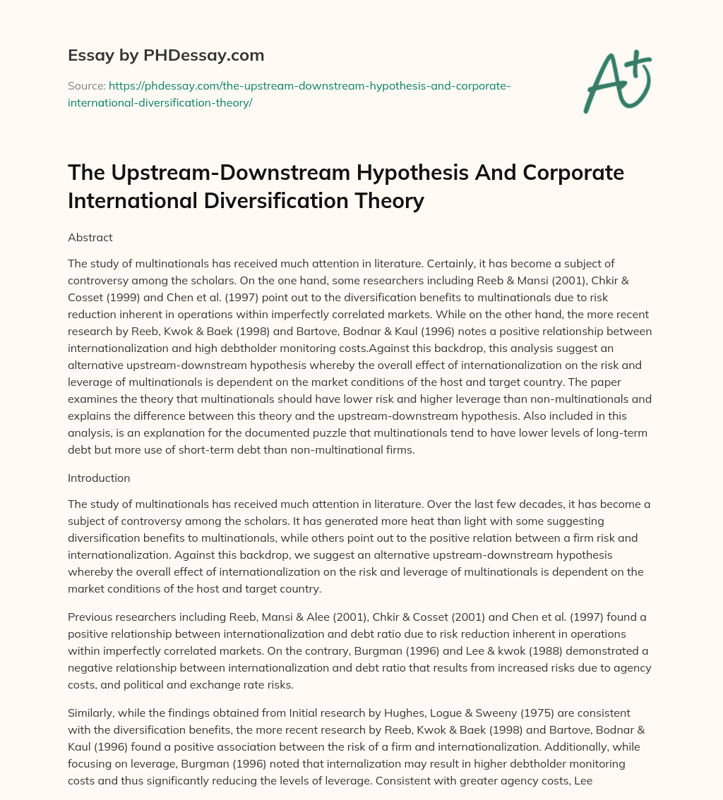 The Upstream-Downstream Hypothesis And Corporate International Diversification Theory essay