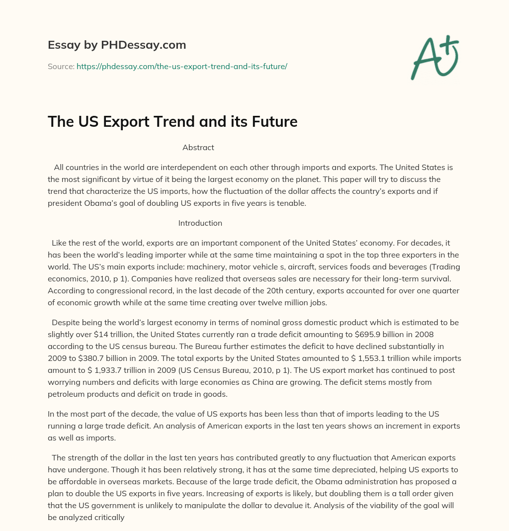 The US Export Trend and its Future essay