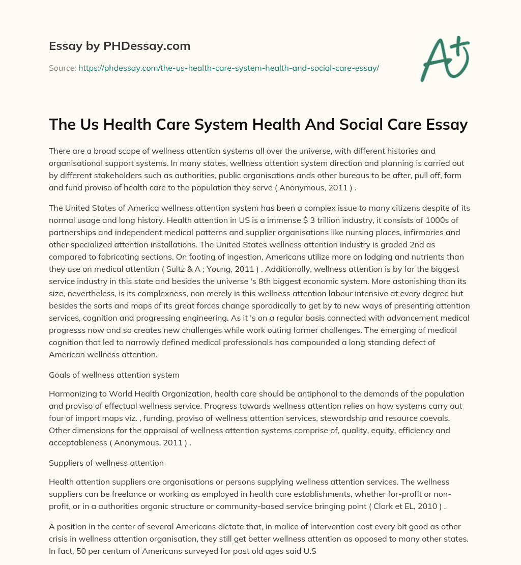 The Us Health Care System Health And Social Care Essay essay