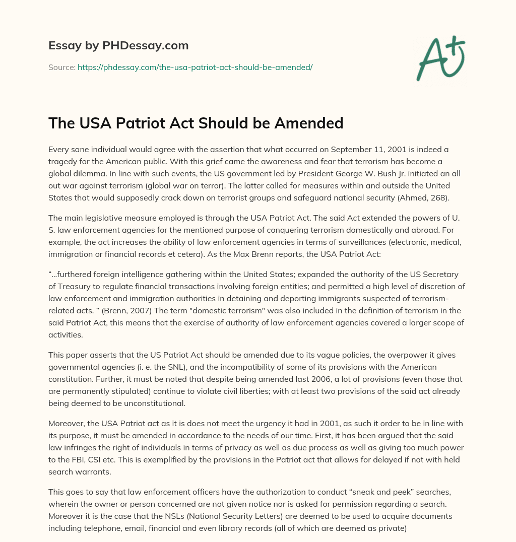 The USA Patriot Act Should be Amended essay