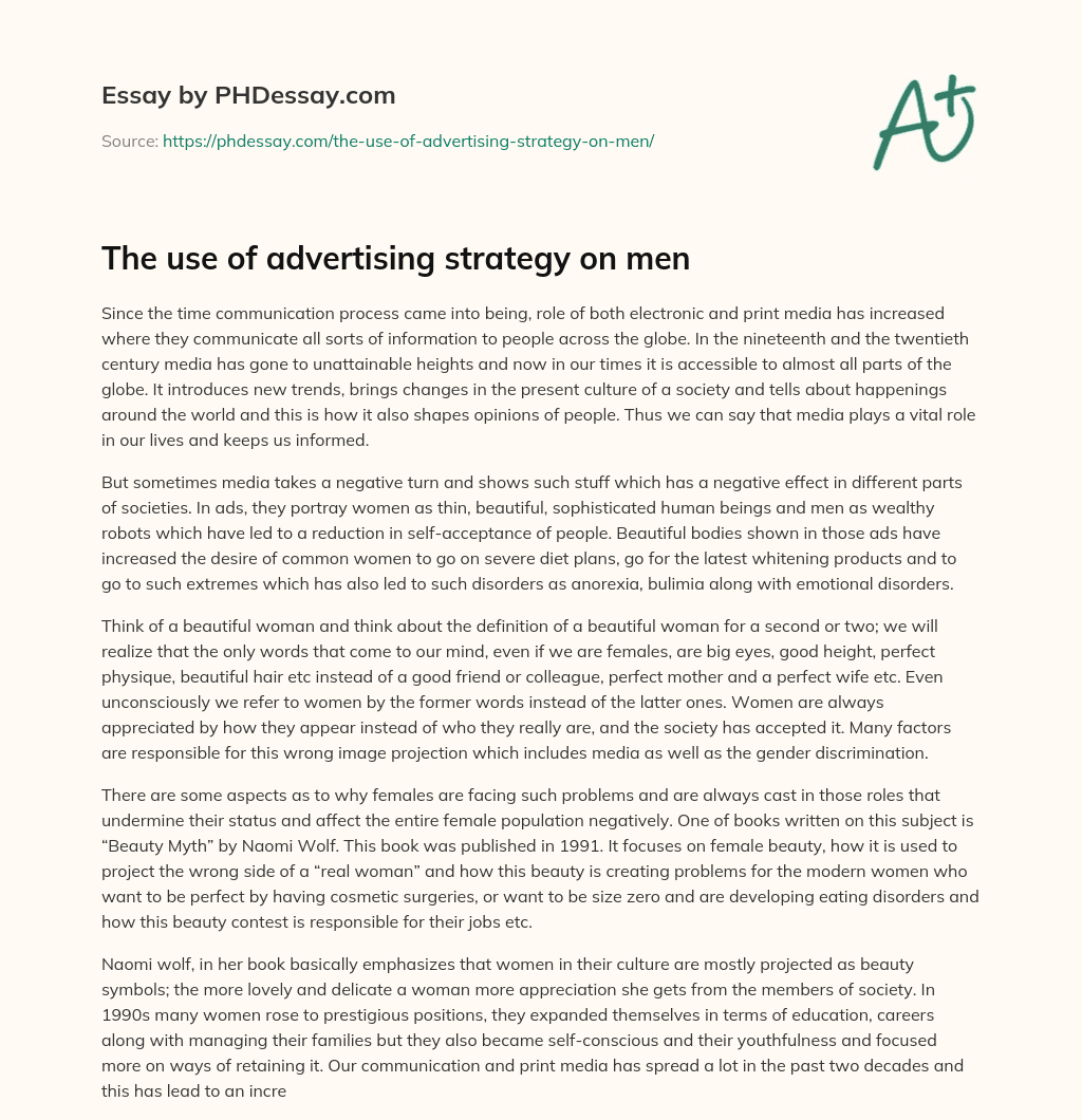The use of advertising strategy on men essay