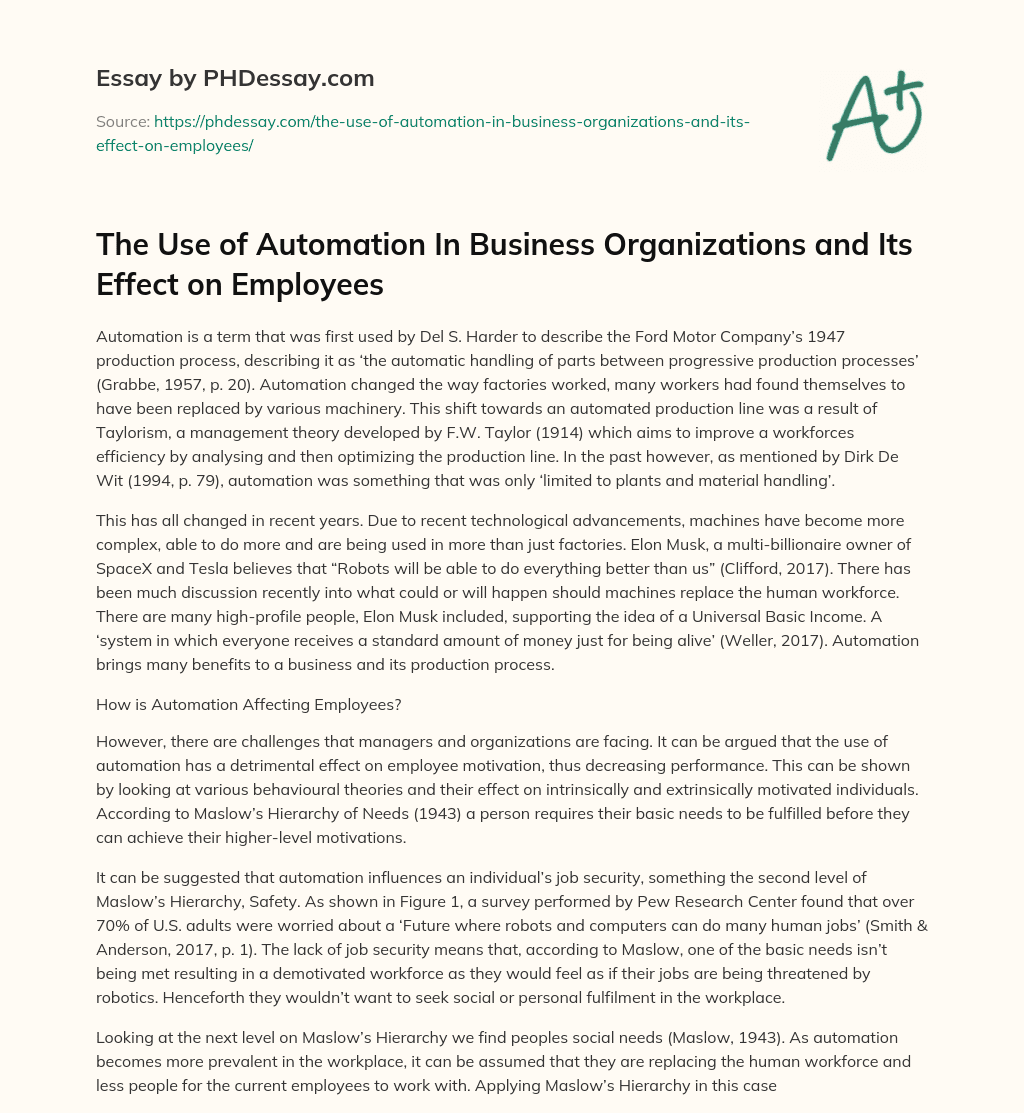 The Use of Automation In Business Organizations and Its Effect on Employees essay