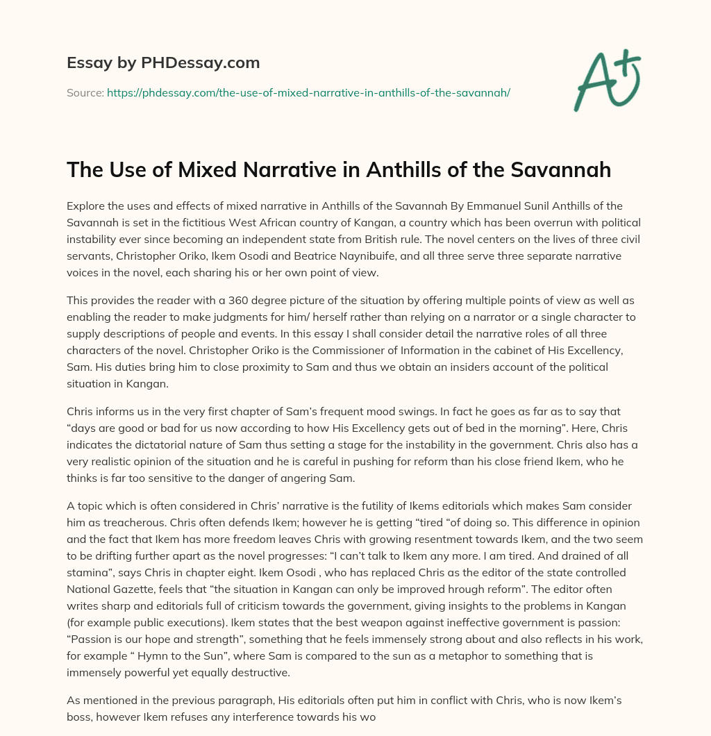The Use of Mixed Narrative in Anthills of the Savannah essay