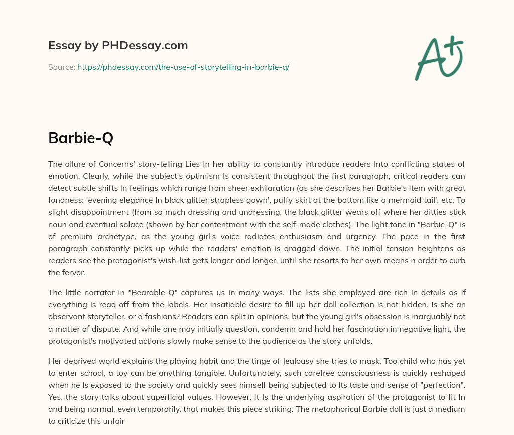 Analyzing the Conflicting Emotions in ‘Barbie-Q’ essay