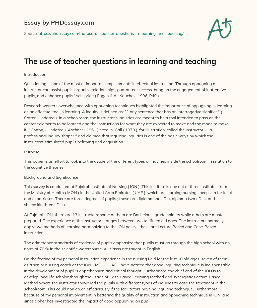 The use of teacher questions in learning and teaching essay