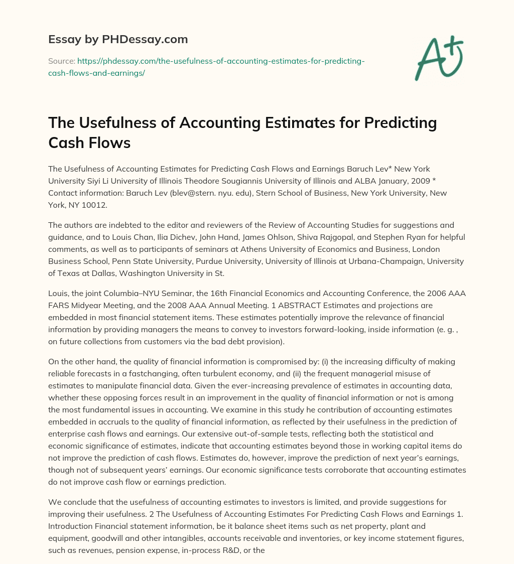 The Usefulness of Accounting Estimates for Predicting Cash Flows essay