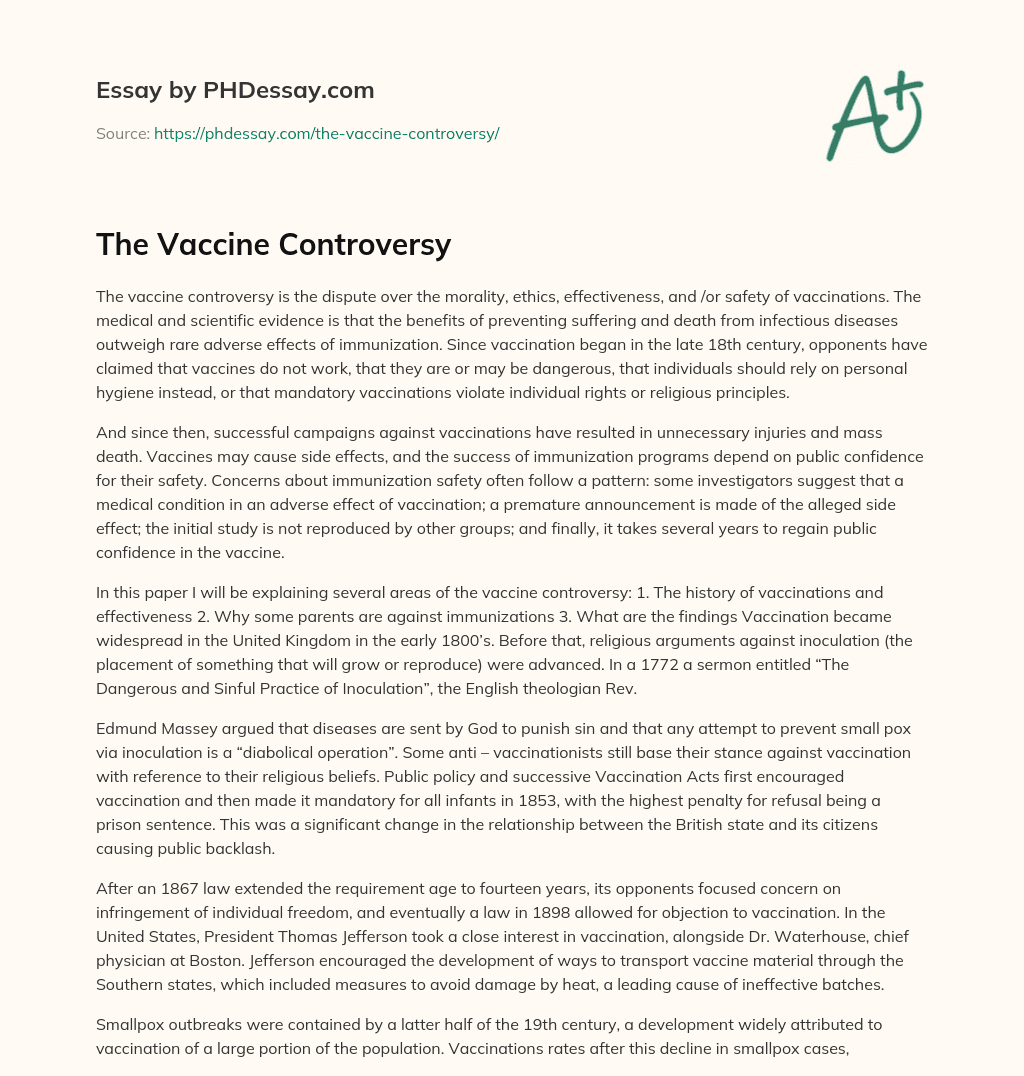 The Vaccine Controversy essay