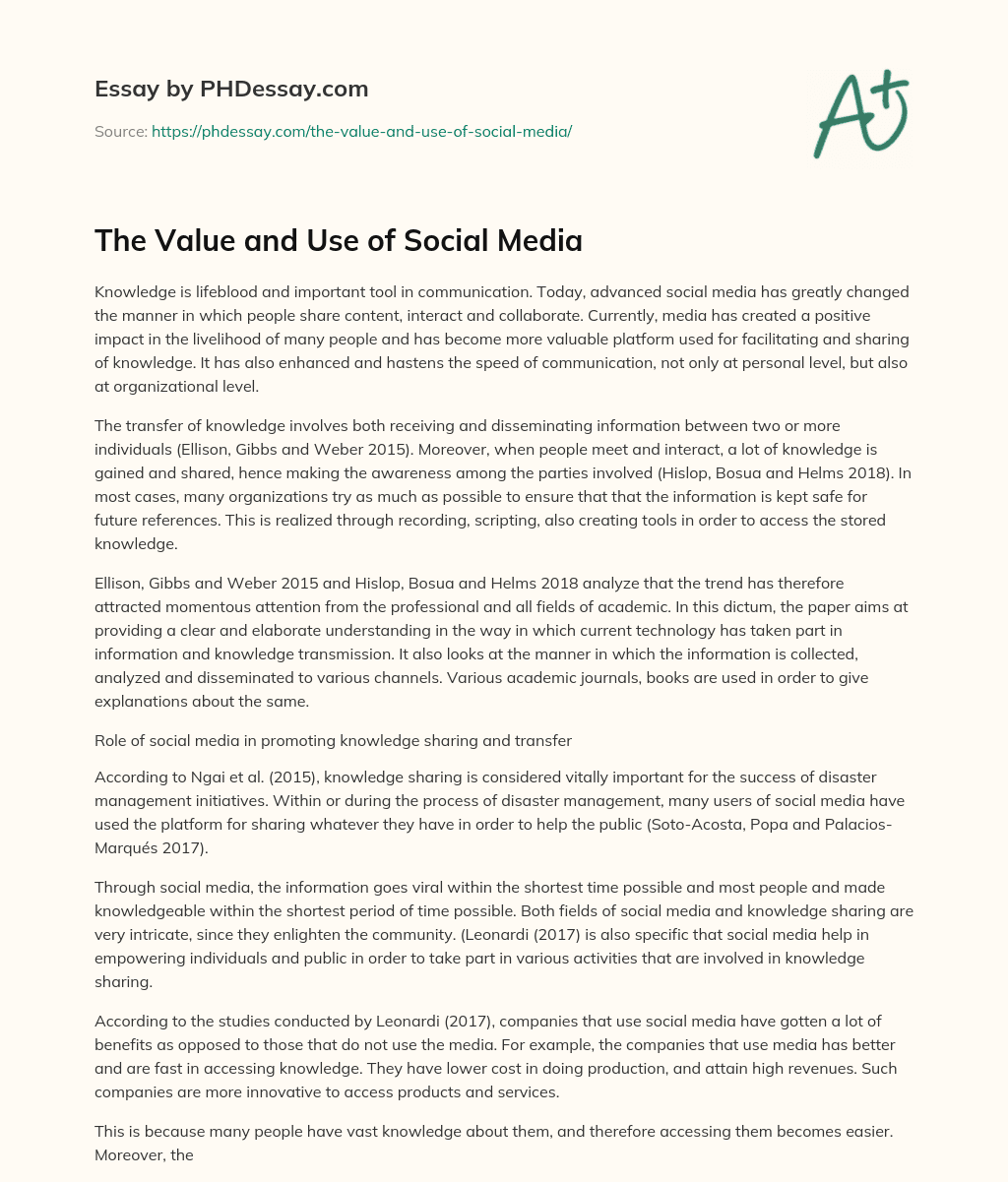 The Value and Use of Social Media essay