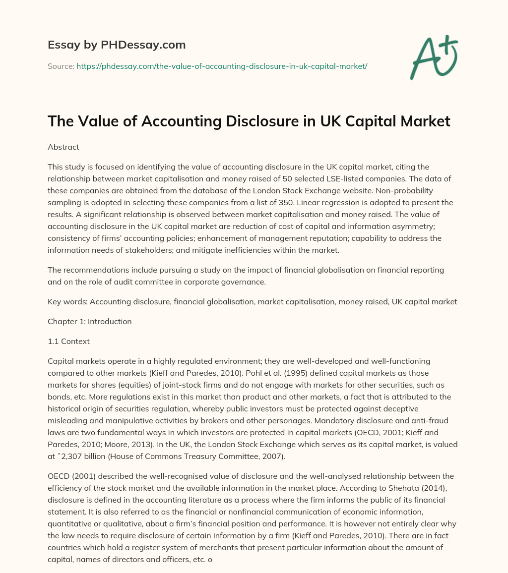The Value of Accounting Disclosure in UK Capital Market essay