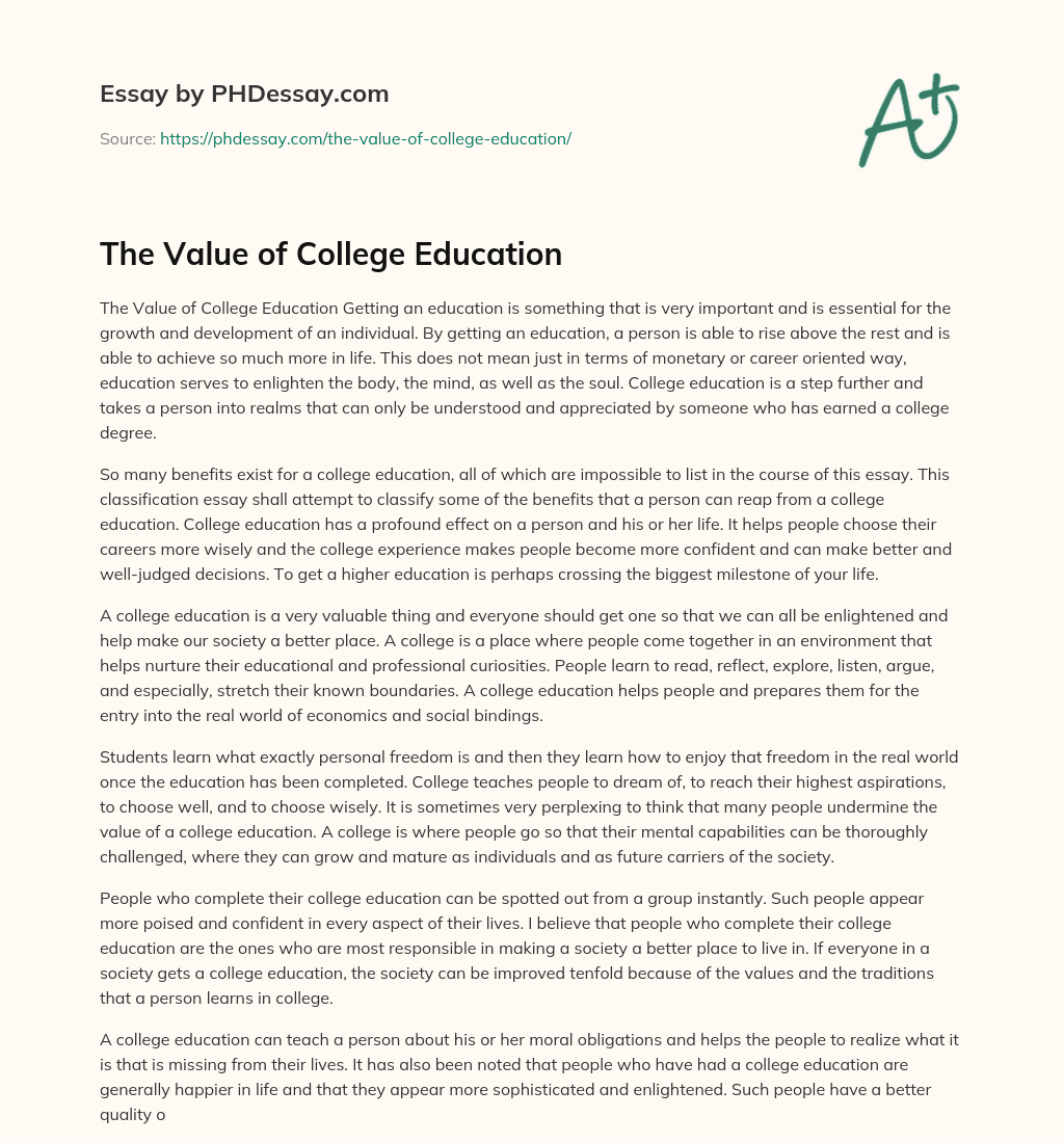 essay about the value of a college education