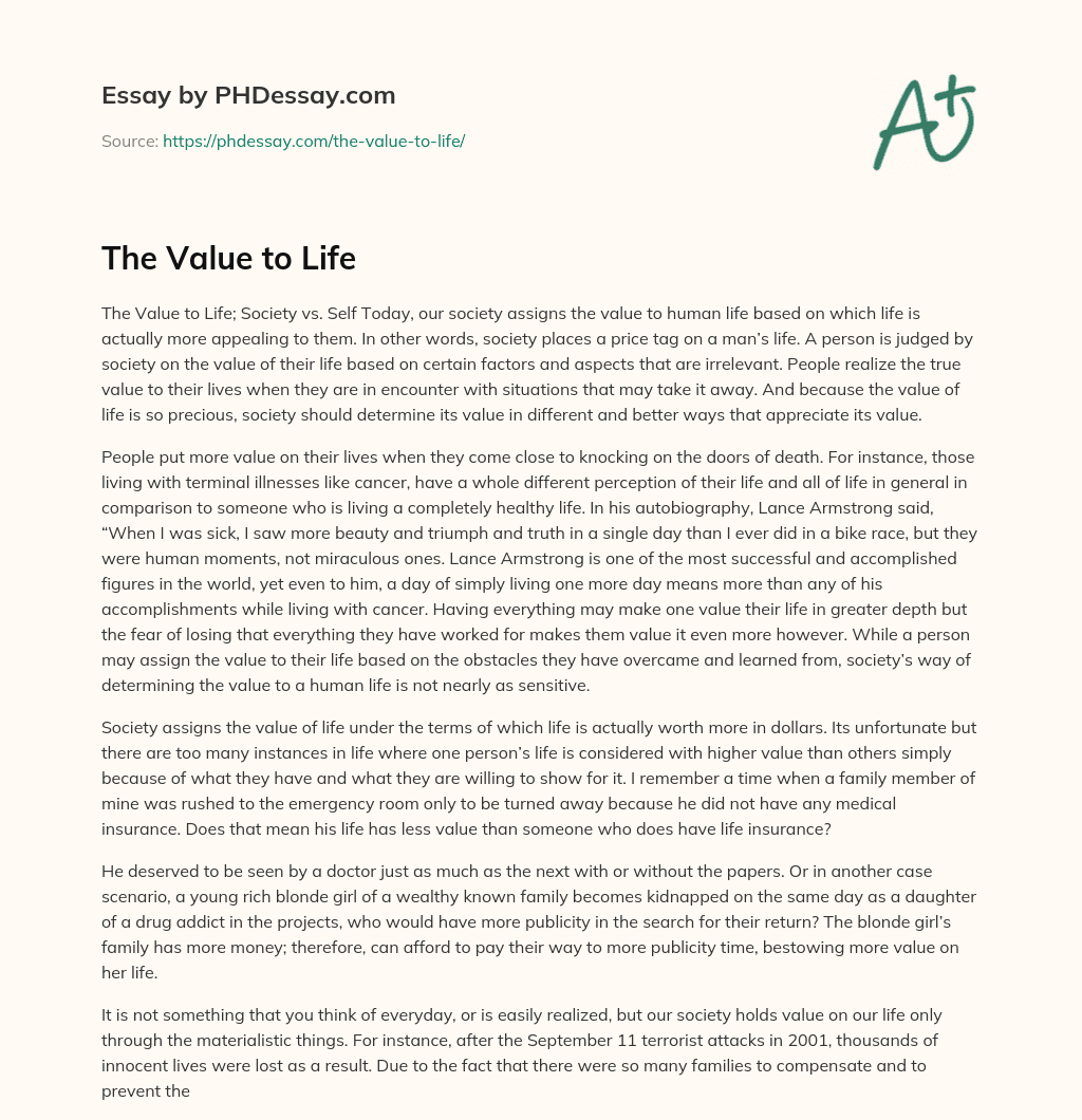 what is the value of life essay