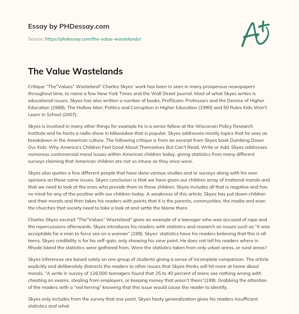 The Value Wastelands essay
