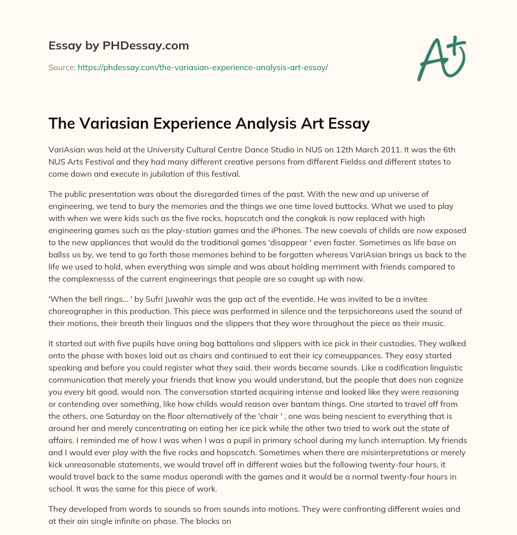 The Variasian Experience Analysis Art Essay essay