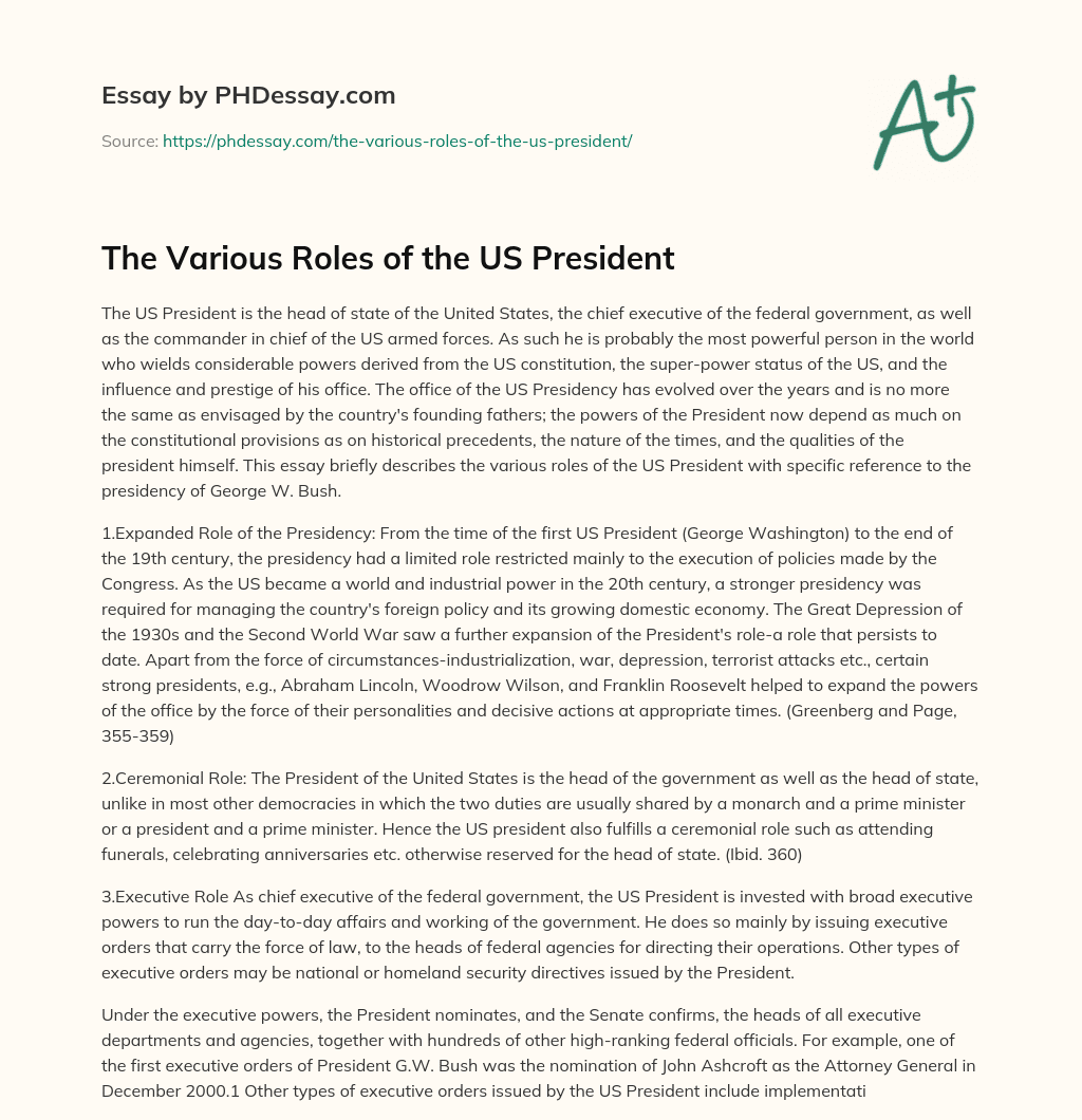The Various Roles of the US President essay