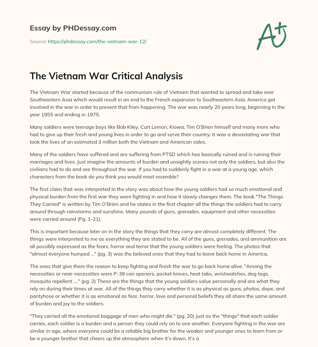 The Vietnam War Critical Analysis essay
