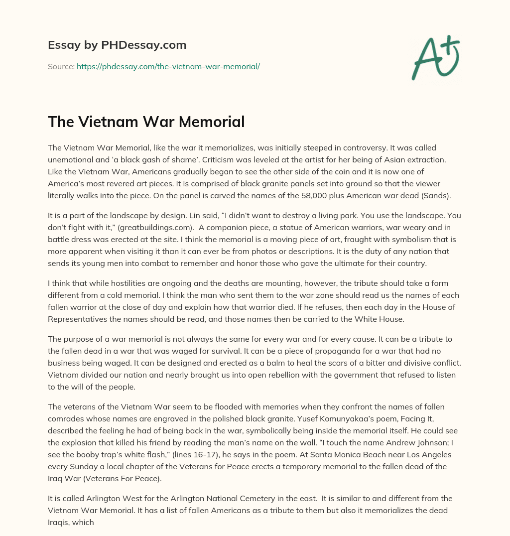 The Vietnam War Memorial essay