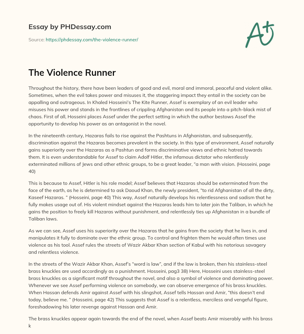 The Violence Runner essay