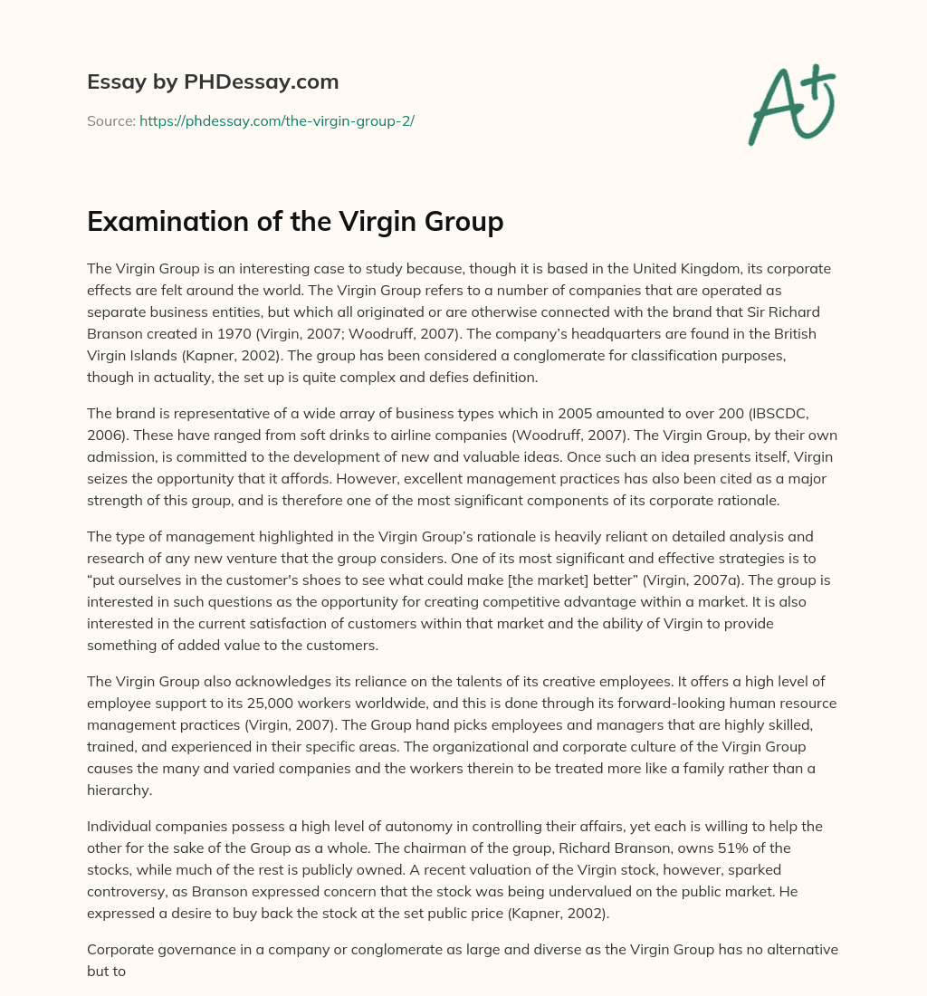Examination of the Virgin Group essay