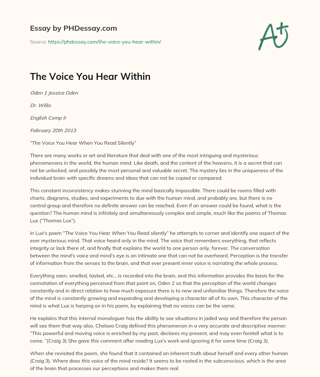 The Voice You Hear Within essay