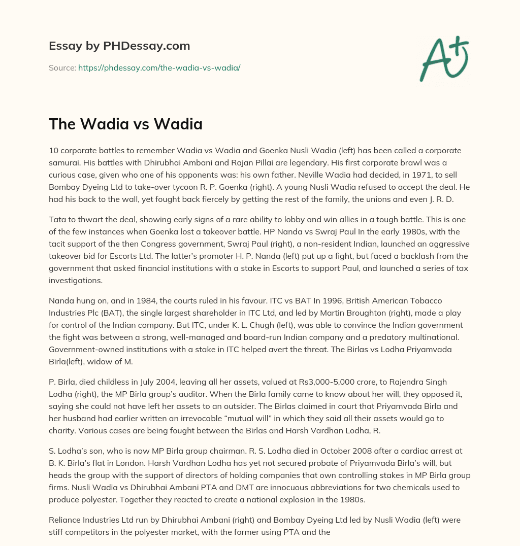 The Wadia vs Wadia essay