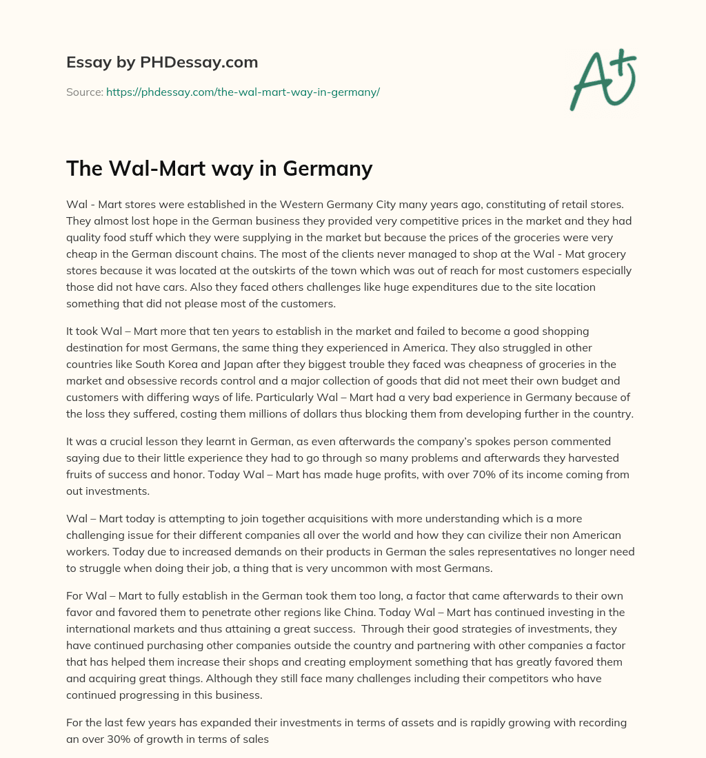 The Wal-Mart way in Germany essay