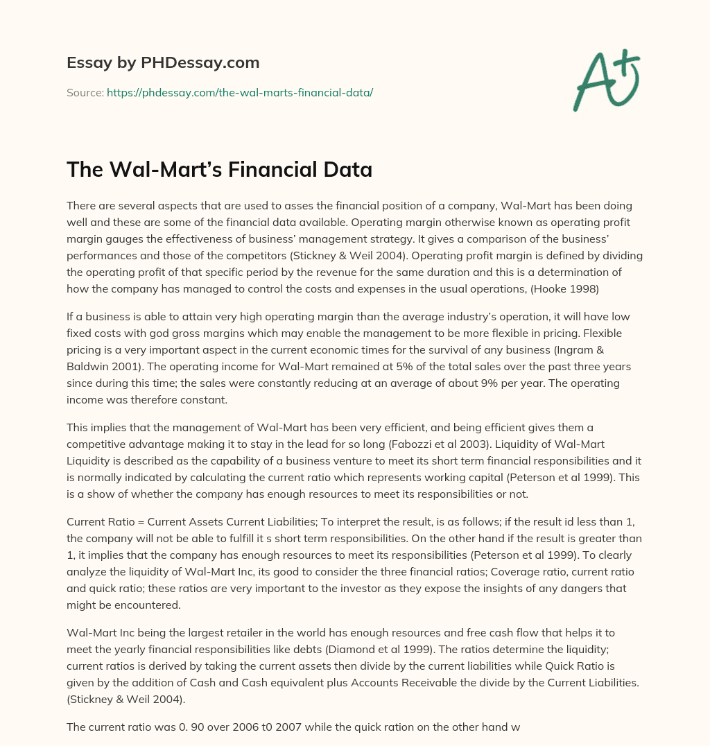 The Wal-Mart’s Financial Data essay